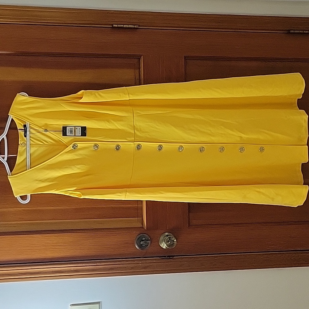 Tommy Hilfiger Yellow Sleeveless Gold Button Down Aline Dress Size 16W NEW NWT